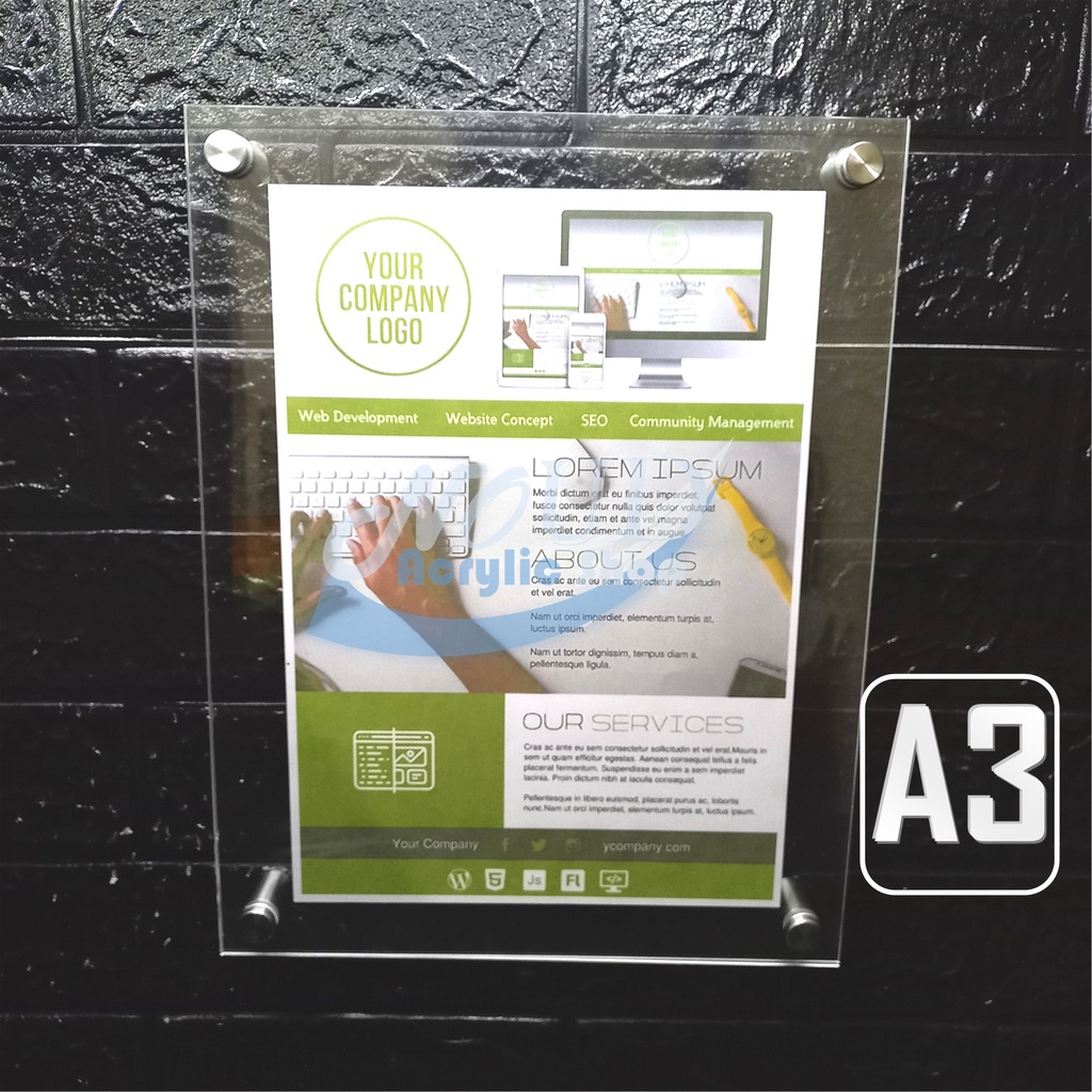 Frame Akrilik Papan Iklan Display Poster Dinding Ukuran A3