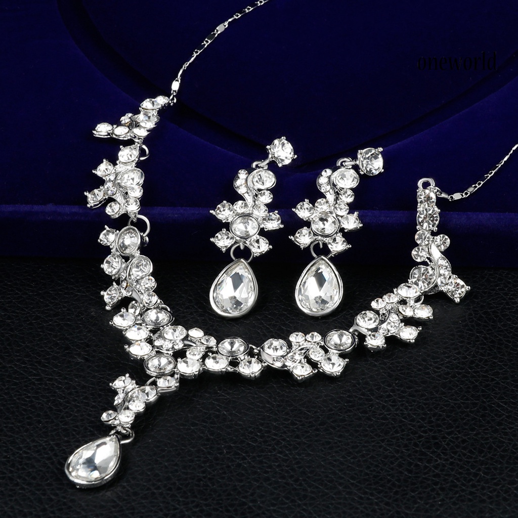 OW@ Women Prom Wedding Bridal Faux Crystal Rhinestone Necklace Earrings Jewelry Set