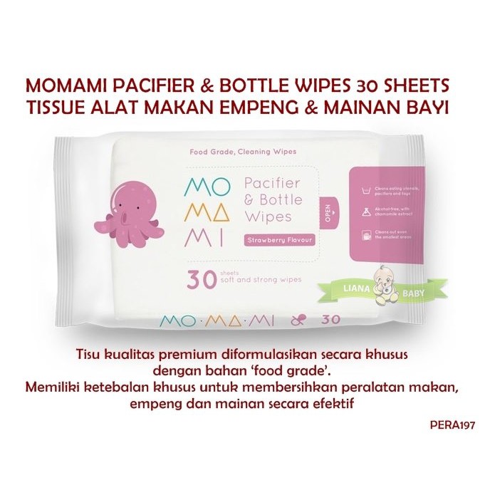 PERA197 MOMAMI PACIFIER &amp; BOTTLE WIPES 30 SHEETS TISSUE ALAT MAKAN EMPENG &amp; MAINAN BAYI