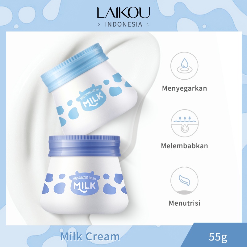 LAIKOU Milk Brightening Krim Wajah Pagi dan Malam Pelembab Menutrisi 55g