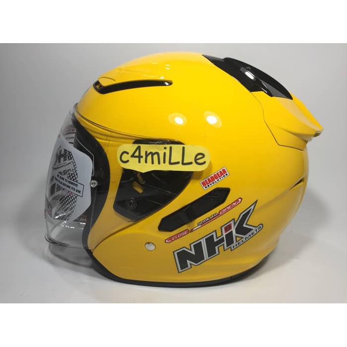 HELM NHK R1 SOLID YELLOW DOUBLE VISOR HALF FACE