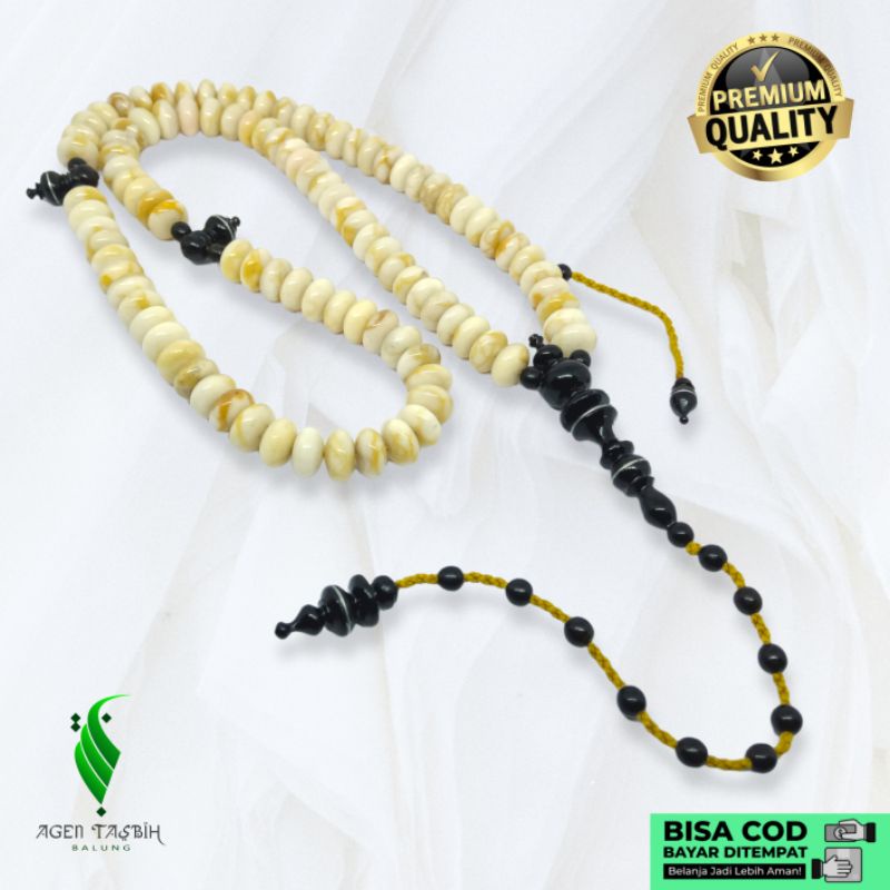 Tasbih Batu Coral Marjan Putih Pipih Super, Kepala Yuser Akar Bahar Asli Alami, Tasbih Muslim 99 Butir, Tasbih Antik!!