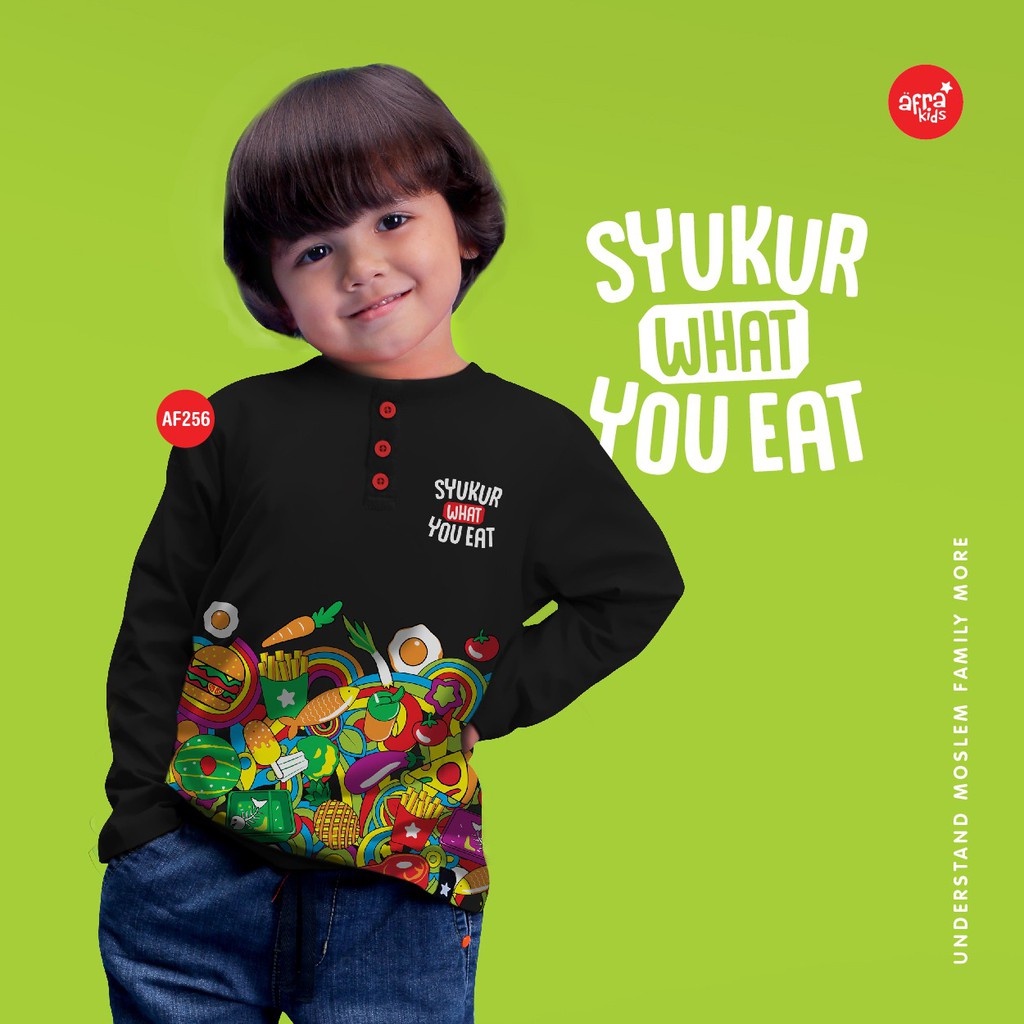 KAOS AFRAKIDS AF256 &quot;SYUKUR WHAT YOU EAT&quot; KANCING PANJANG