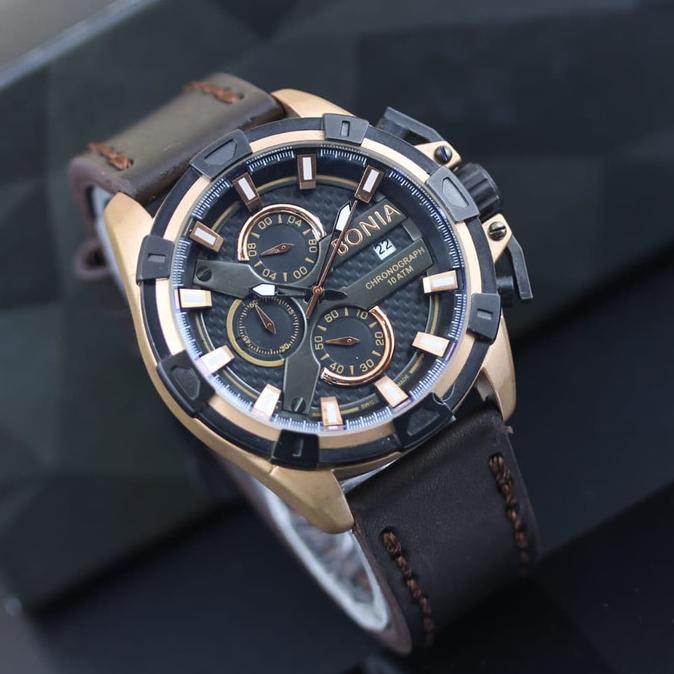 Jam Tangan Pria Bonia Ev9920 Chrono Aktif Sporty Tali Kulit Super Kris182Shop