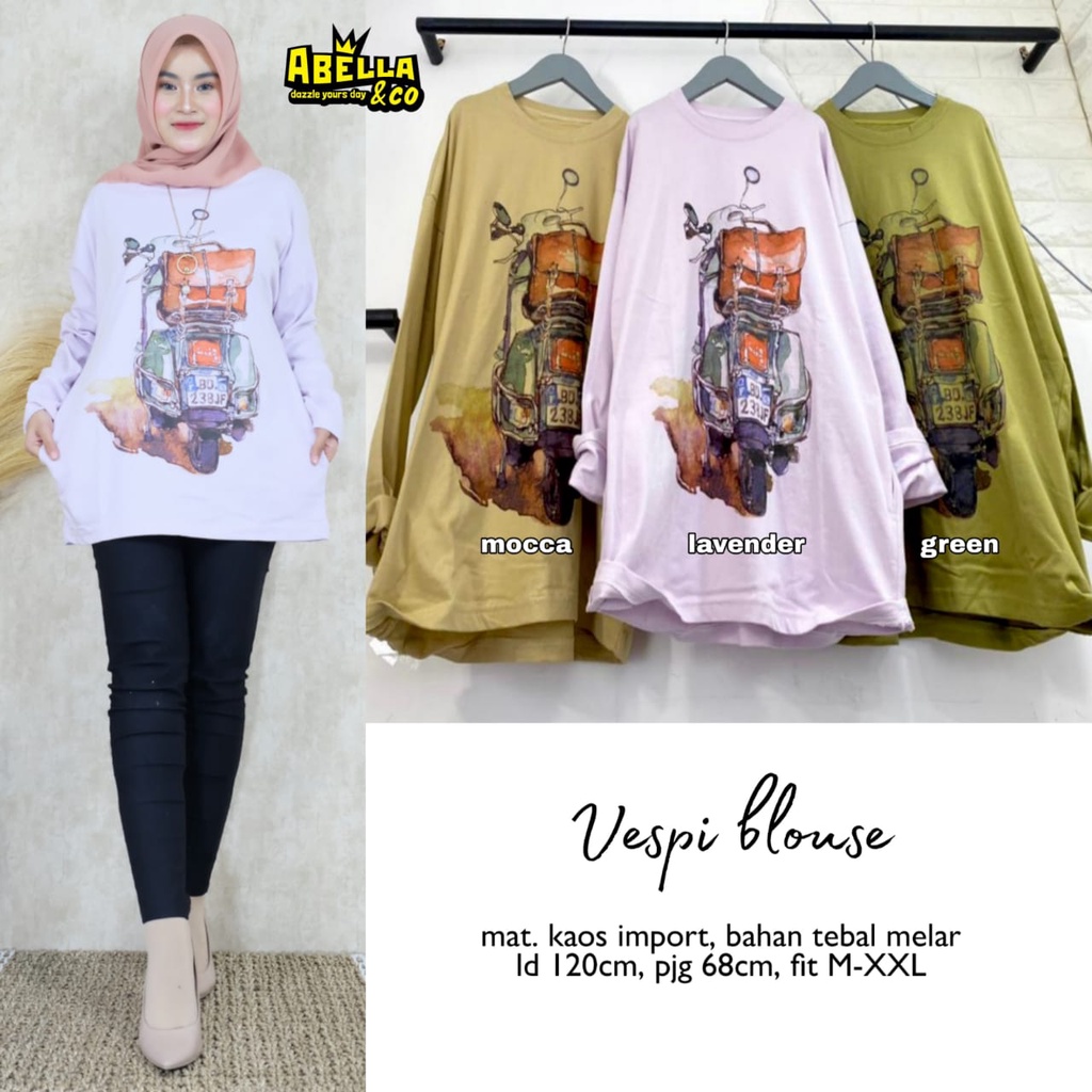 Baju Atasan Blouse Wanita Jumbo VESPI BLOUSE BY ABELLA • Blouse Vespa Jumbo 120CM Bahan Kaos Import
