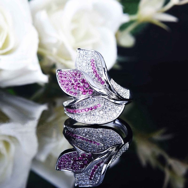 Fancyqube Cincin Sterling Silver 925 Desain Bunga Hias Kristal Zircon Mewah Berkilau Untuk Wanita