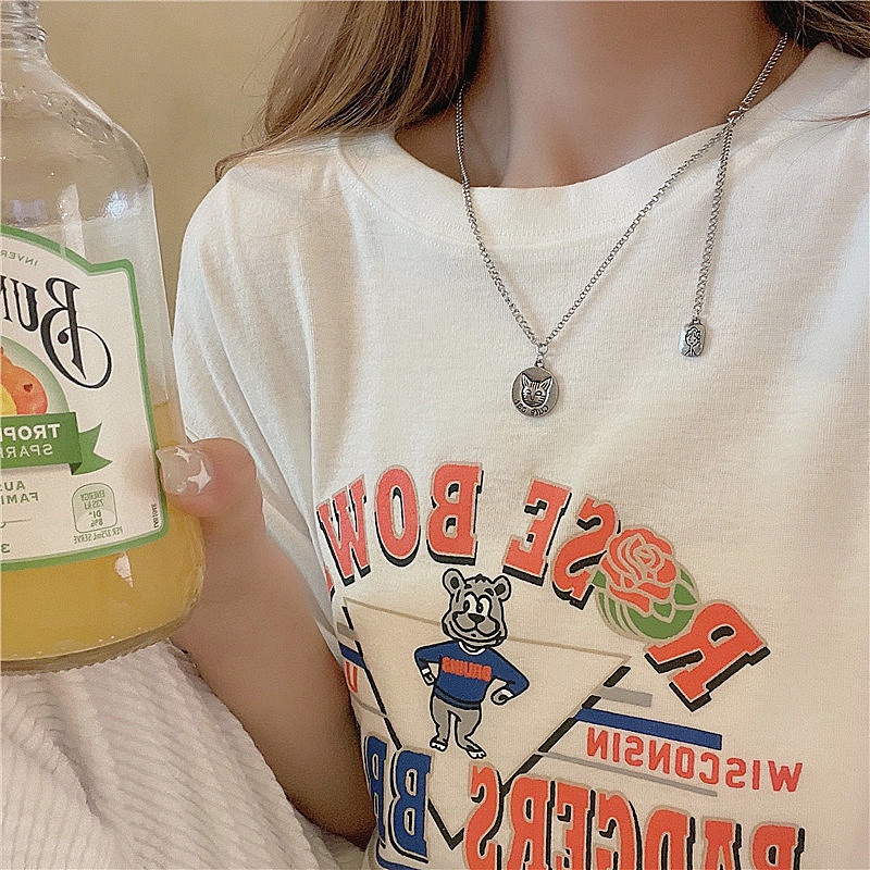 Korean Hip Hop Cat little girl pendant Version Retro Style Personality Fashion Punk Necklace Niche Design Clavicle Chain Sweater Necklace for women