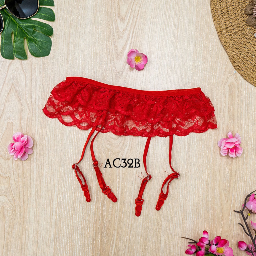 [READY STOCK] BRA SET CD G STRING + STOCKING SEXY + GARTER BELT MERAH AC32B