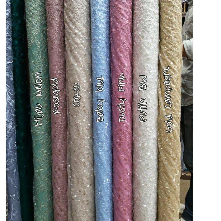 New kain tile motif/tulle akar mutiar/brokat meteran/brukat mutiara/tile bordir/gliter polos/sakura 