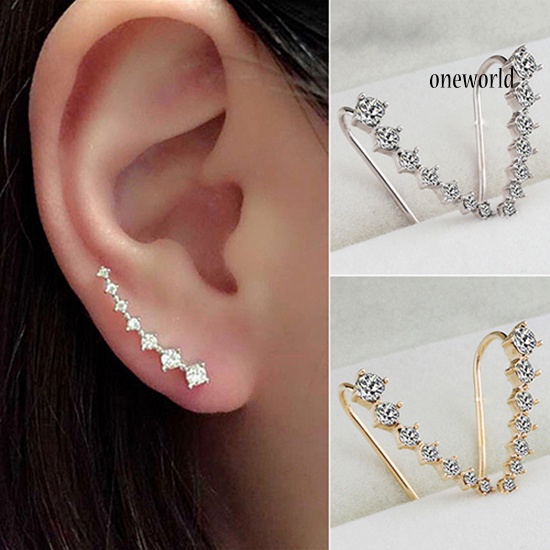 OW@ Women's Fashion Line Rhinestones Zircon Earrings Ear Hook Clip Stud Jewelry