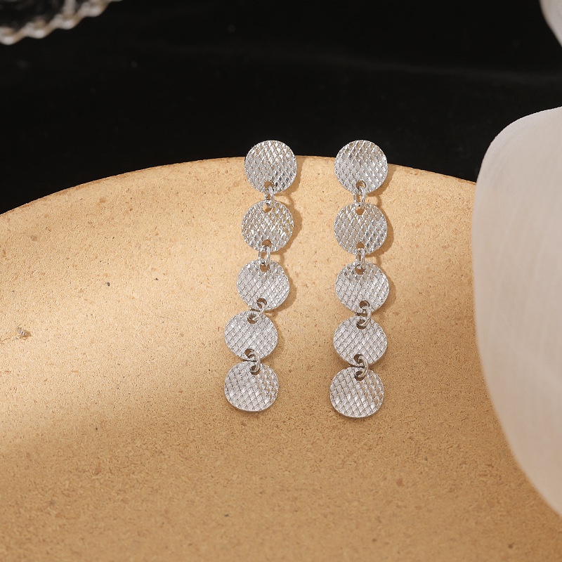 Sterling silver jarum Korea retro bulat metalik IN panjang potongan all-match anting-anting stud Kor