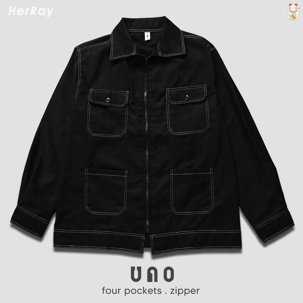 UNO - Jaket Hitam Panjang Couple - Oversized