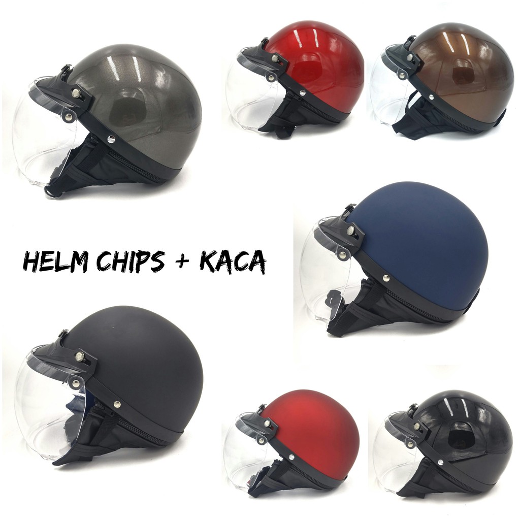 Helm Chips Premium + Kaca Bubble (Helm Vespa/Helm Retro/Helm Chip/Helm Klasik)