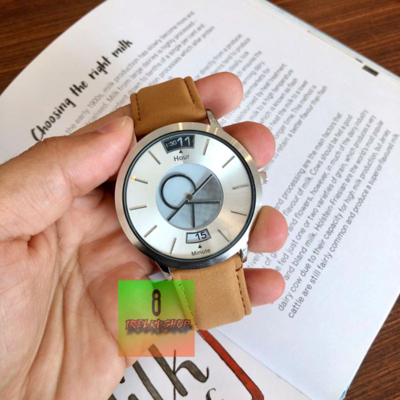JAM TANGAN CK PRIA COWOK KEREN CLASSIC TALI KULIT STRAP BROWN/DARK BROWN