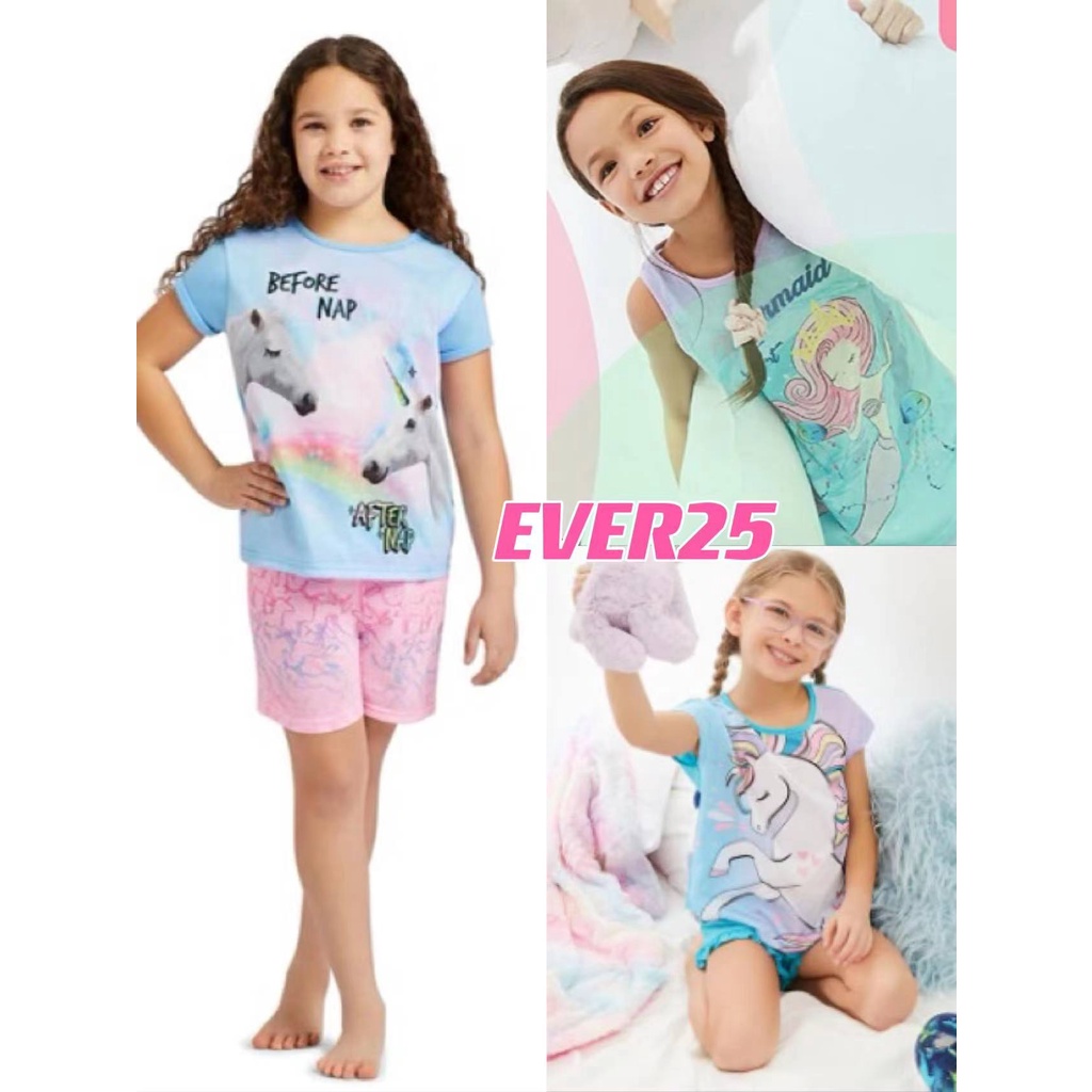 Setelan anak perempuan anak set baju anak pendek unicorn mermaid lucu murah 4-16th