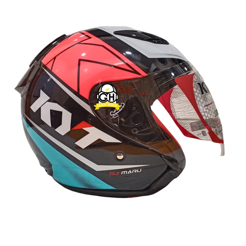 HELM HALF FACE KYT DJ MARU DJMARU MOTIF #17 BLACK AQUA BLUE FUXIA FLUO