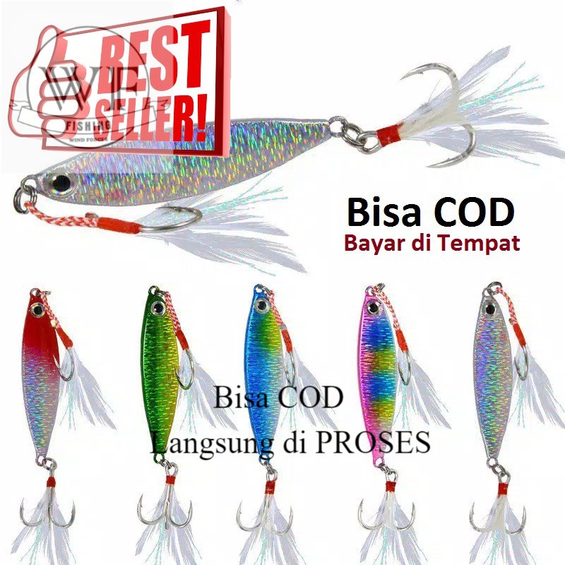TERMURAH umpan casting umpan pancing metal jig berat 10g fishing lure berbulu umpan jiging lau