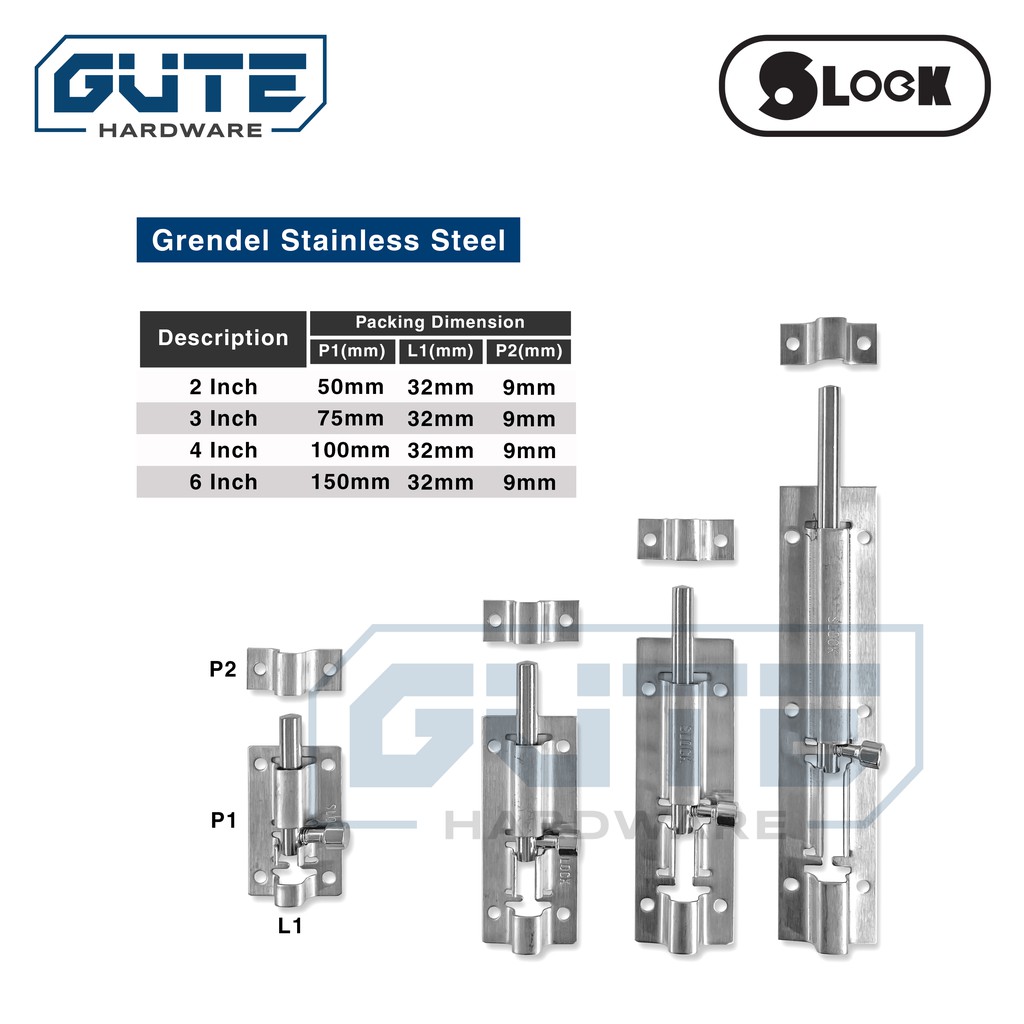 Grendel Pintu / Jendela Stainless Asli Tebal &quot;SLOCK&quot; Berbagai Ukuran