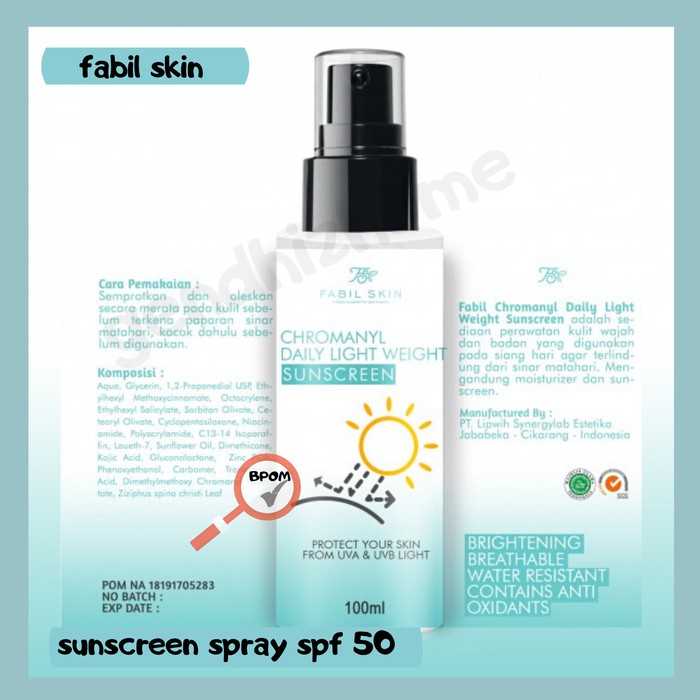 Promo Sunscreen Spray Fabil Skin Mencerahkan Kulit Sunblock SPF 50