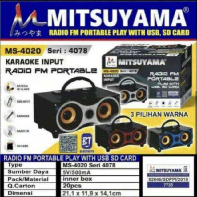 Speaker Bluetooth Portable Mitsuyama MS - 4020 - 4078 Radio / USB / SD CARD