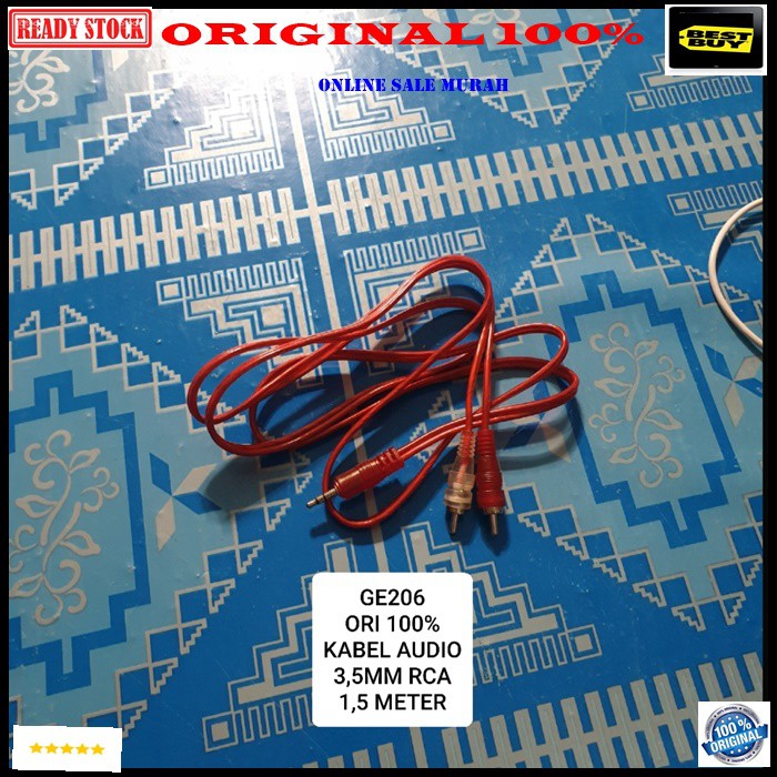 G206 ori 100% kabel audio hp aux 3.5mm rca sound system stereo jek jack sambungan elektronik speaker spk musik mp3 suara laptop handphone DLL multifungsi original  1,5 meter / 150 cm  Bisa segala JENIS HP  KABEL 3.5MM KE RCA  Penyambungan Kabel Multifungs