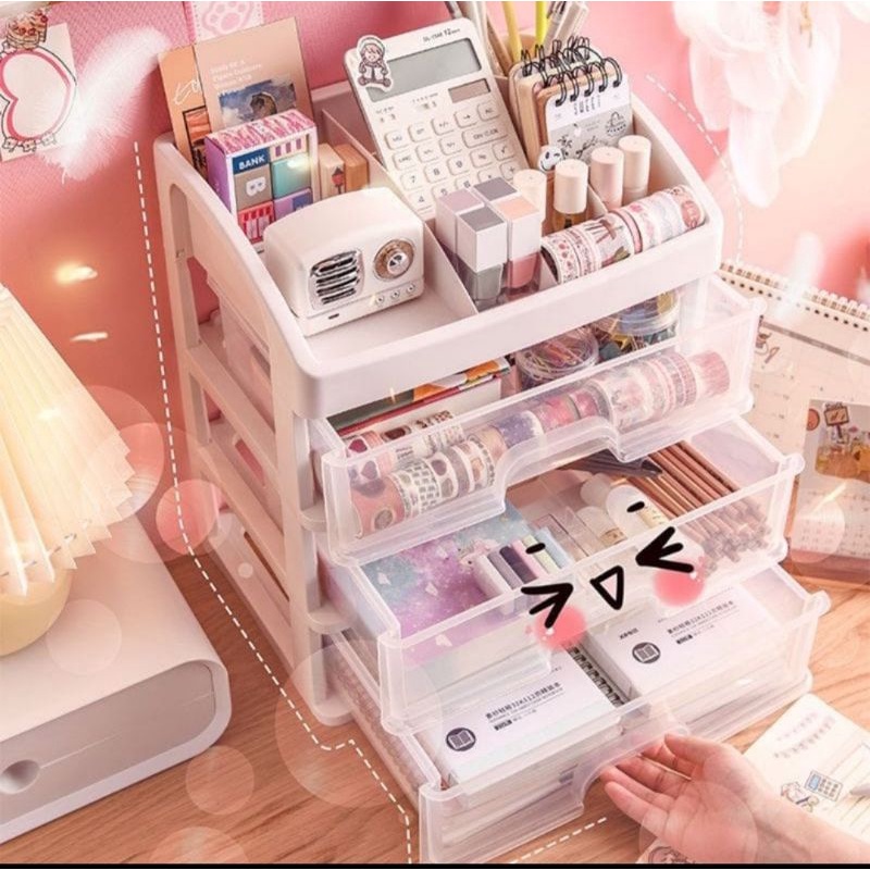 (3 SUSUN) Rak Kosmetik Laci Kosmetik Plastik 3 Susun - Rak Makeup