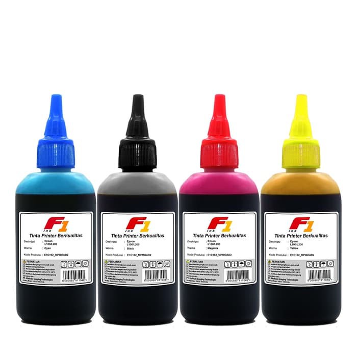 Tinta Premium Refill Dye Base Canon F1 CMYK Cyan Magenta Yellow Black Biru Merah Kuning Hitam 100ml