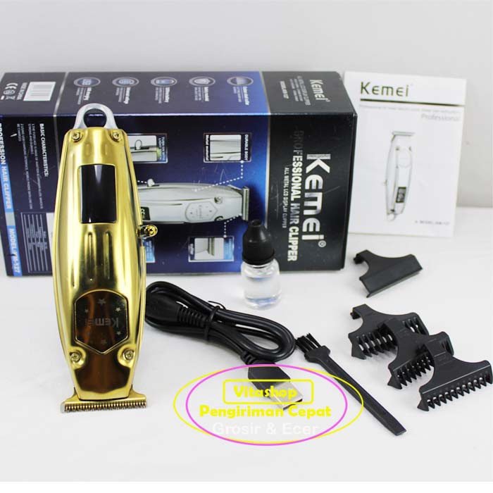 Alat Cukur Rambut Kemei KM-127 GOLD Clipper Mesin Potong LED Display