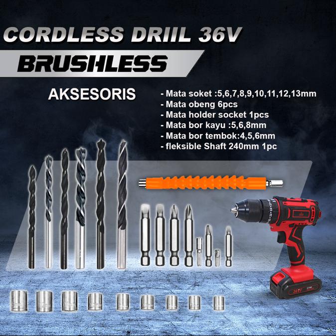 PROMO CUCI GUDANG !!! Mesin Bor Tangan Bor Baterai 36v Yukido Set Koper (2Baterai) Bor Charge 36volt Cordless Drill 36v Bor Cas Murah