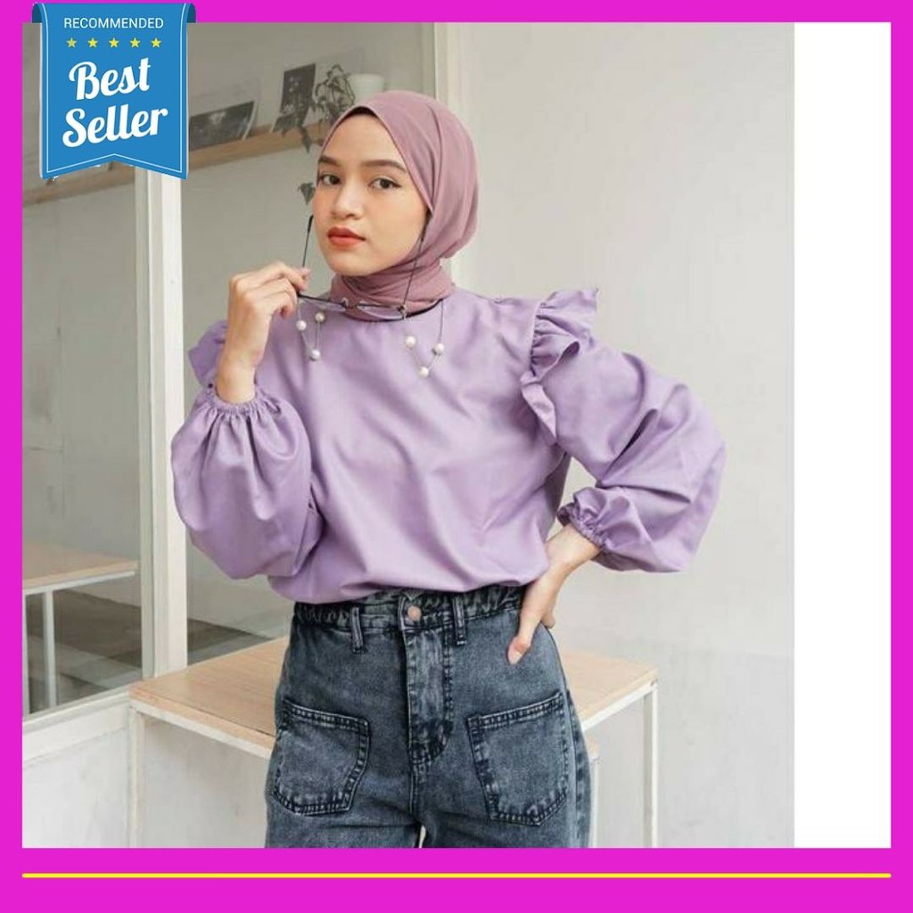 Kayya Blouse Atasan Wanita Muslimah Blus Polos Tangan Panjang Blous Cewek Remaja Murah Kekinian