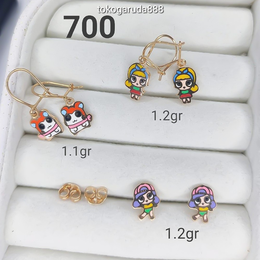 anting anak dan dewasa emas asli kadar 700 70% 16k 22 hamtaro hamster power puff girls giwang kerabu hooks anak