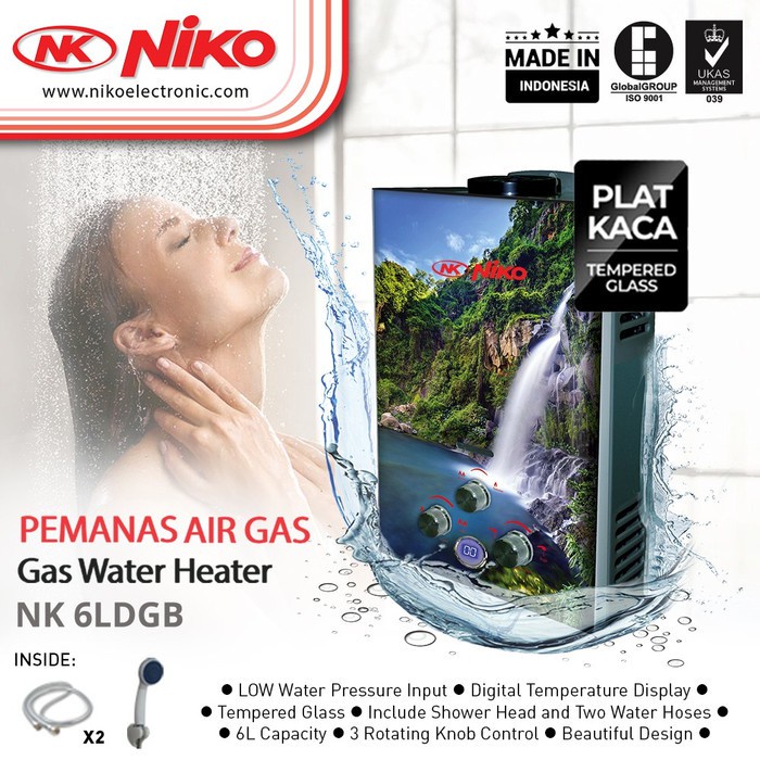 NK 6LDG A/B/C/D Niko Water Heater Gas 6 Liter LED Display Body Kaca