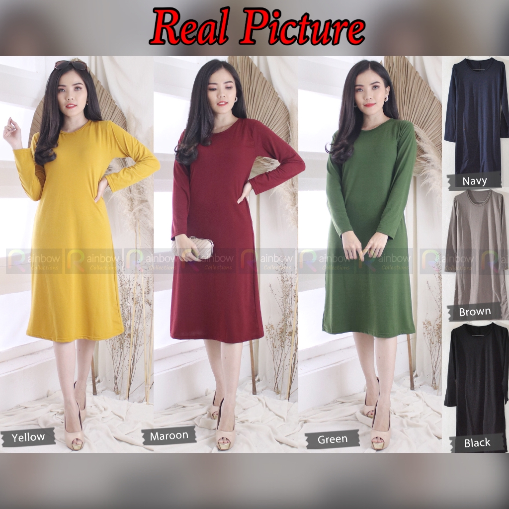 DRESS / LONG DRESS MAVY MAXI POLOS SPANDEX SOFT - TANGAN PANJANG