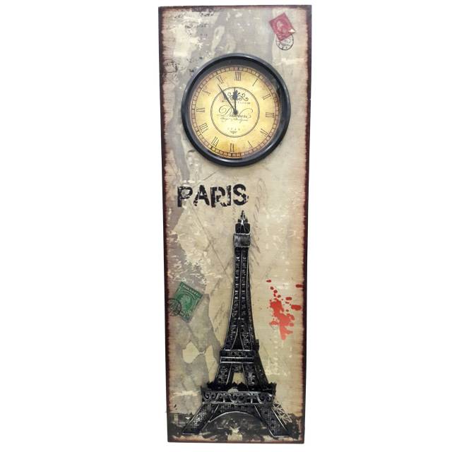 Jam Vintage Motif Menara Eiffel - Jam Dinding - Jam Unik - Jam Jadul - Jam Antik