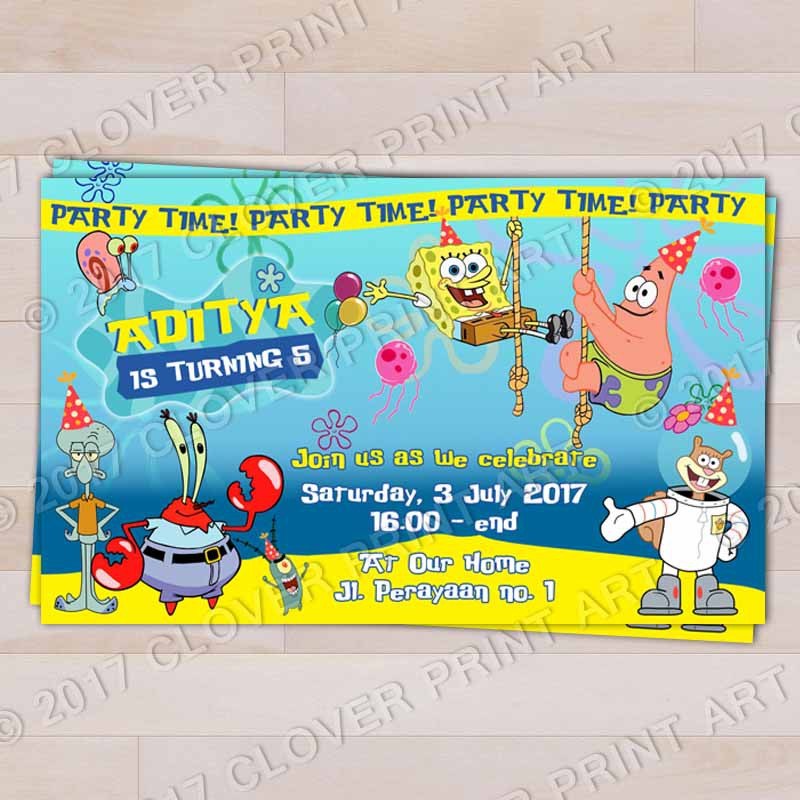 Isi 10 Kartu Undangan Ulang Tahun Birthday Invitation Spongebob