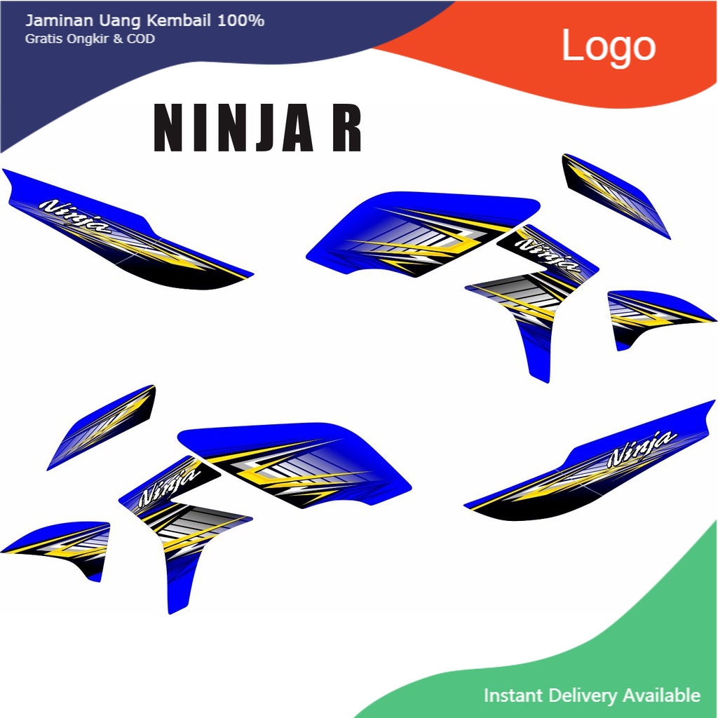 KAFFA STIKER COD STRIPING/STICKER VARIASI MOTOR NINJA R MOTIF RACING SIMPLE BIRU VARIASI LIS