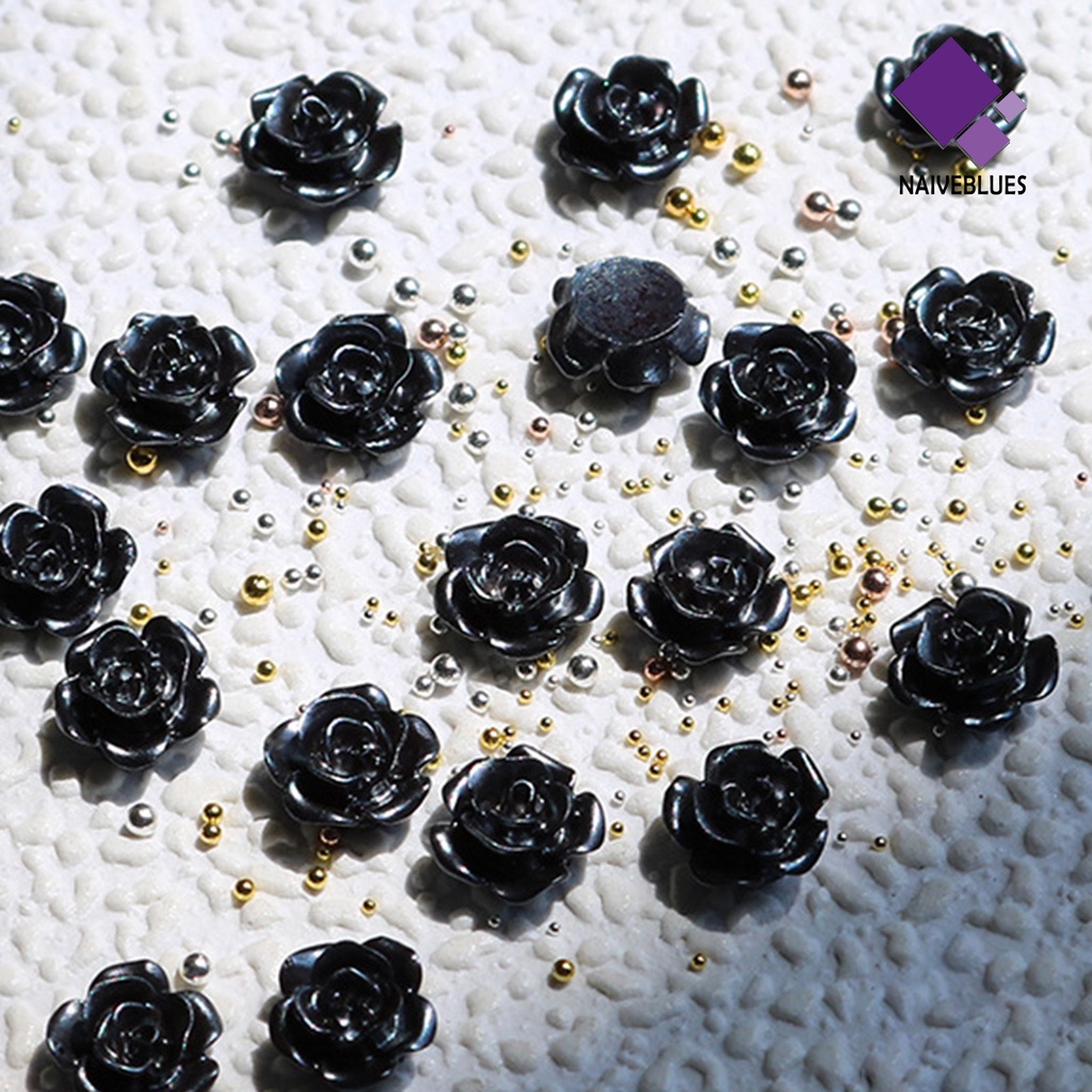 Naiveblue 50Pcs / Kantong Ornamen Bunga Camellia Hitam Untuk Dekorasi Nail Art