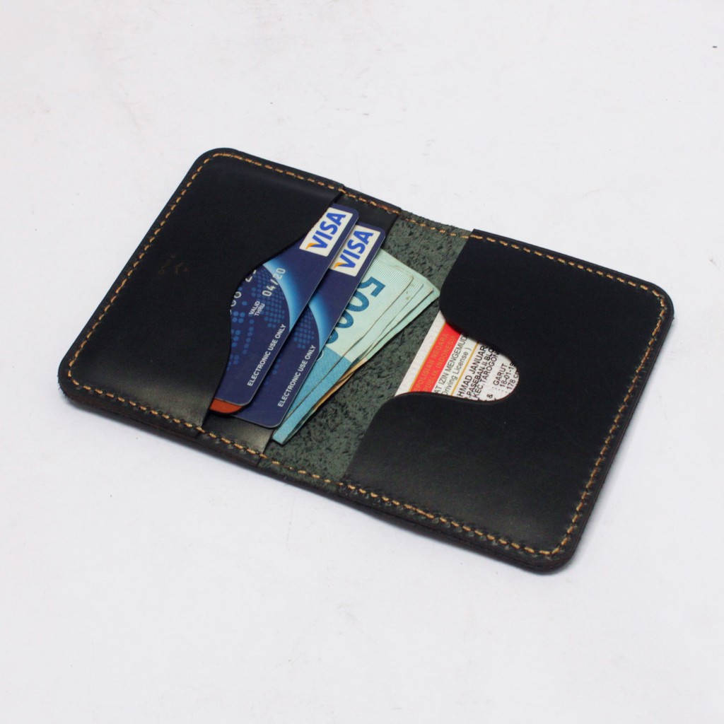 dompet kartu kulit asli kombinasi dua warna hitam tan PHWL696