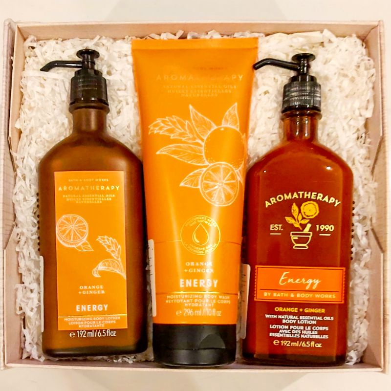 BBW AROMATHERAPHY ENERGY ORANGE + GINGER GIFT SET PAKET BATH &amp; BODY WORKS