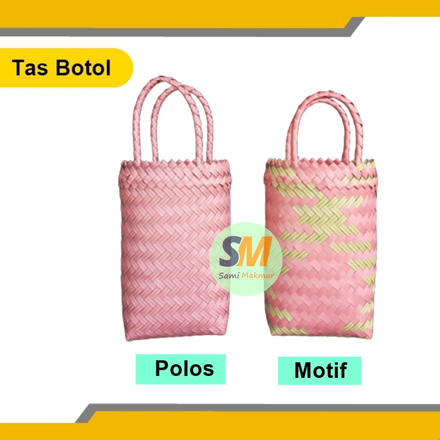 Tas Souvenir Tinggi / Tas Anyaman Plastik Polos Botol / Tas Hampers Bingkisan Untuk Botol Kain