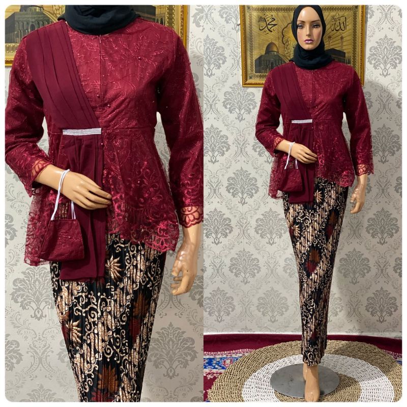 Setelan kebaya aurora selendang lilac//kebaya lilac//kebaya terbaru//kebaya seragam