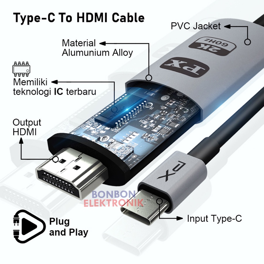 PX MHA-30C Kabel MHL USB Type C 3.1 to HDMI TV Converter 4K