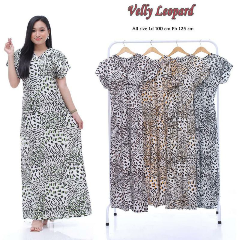 gaun velly leopard " longdres lengan pendek " Daster murah
