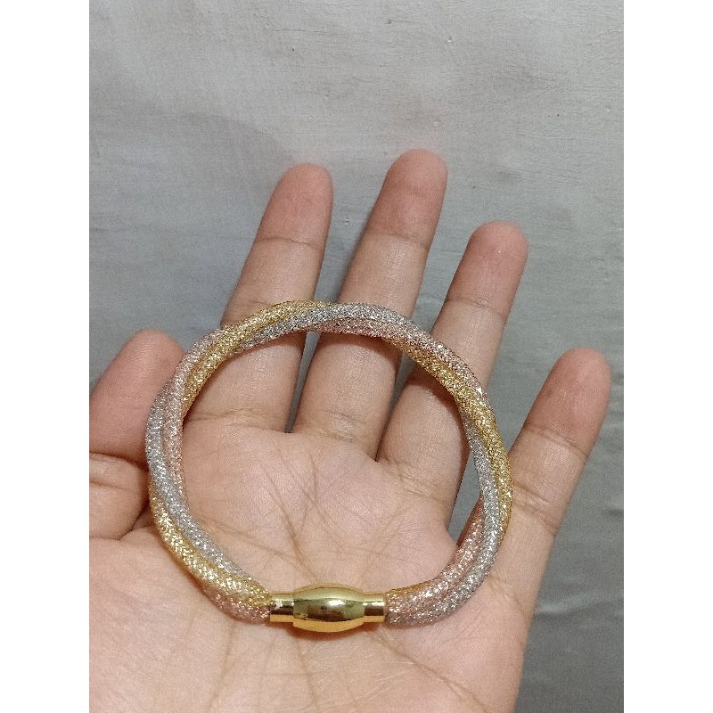 Gelang gliter kepang/ gelang kristal premium/ gelang kepang 3 warna