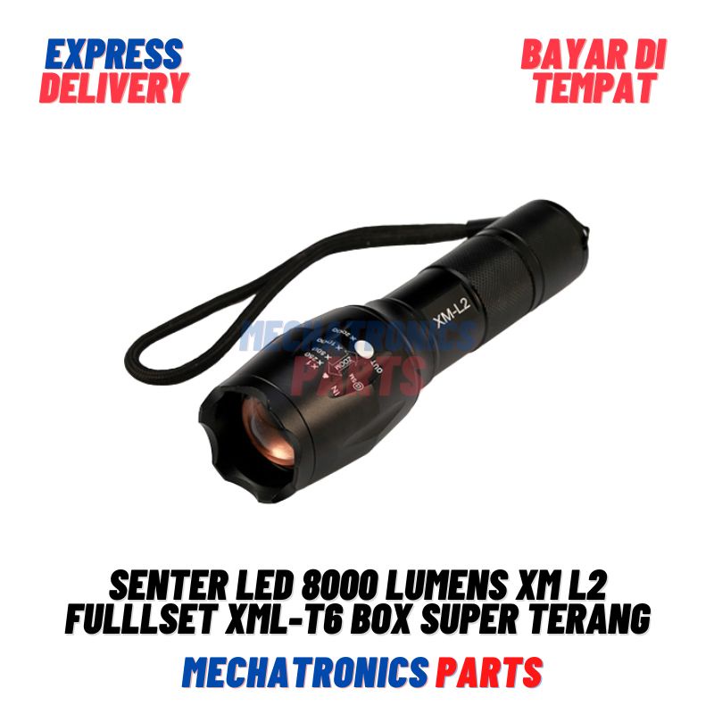 Senter Led 8000 Lumens XM L2 Fulllset XML-T6 BOX Super Terang Jarak Jauh