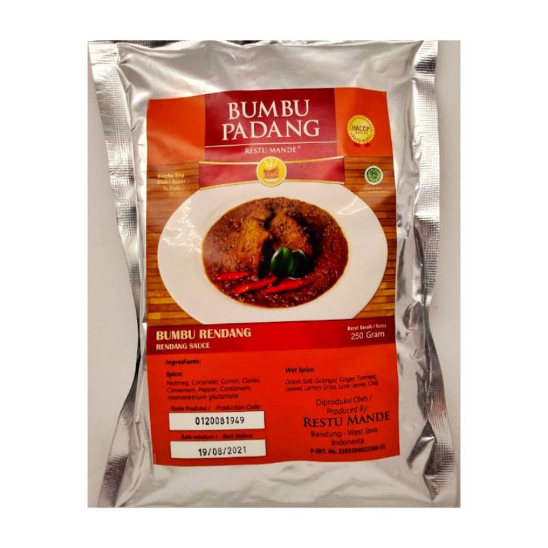 

Restu Mande Bumbu Rendang untuk 1kg Tanpa Cabai Restu Mande 250gram