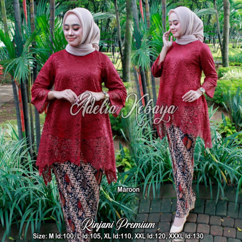 Setelan Kebaya Rinjani Brukat Modern Merah+ ROK PRISKET/PAKAIYAN KEKINIAN /BAJU WANITA/BAJU KEBAYA/K