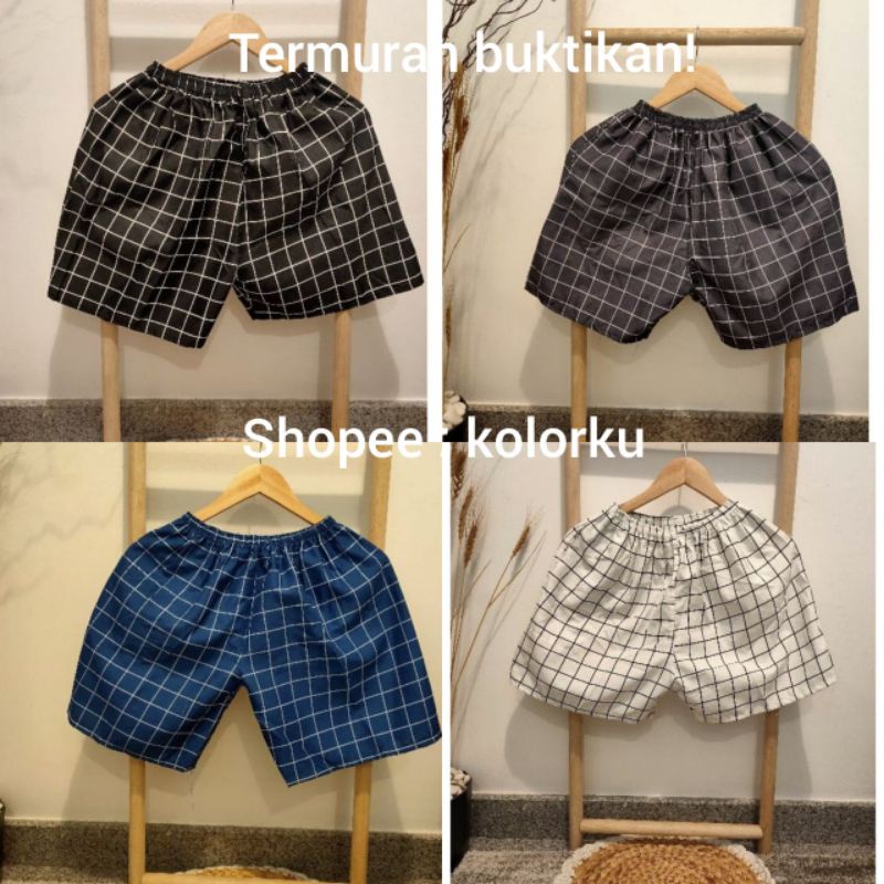 Celana Pendek Boxer Pria  Motif Kotak / Celana kolor Boxer Tartan