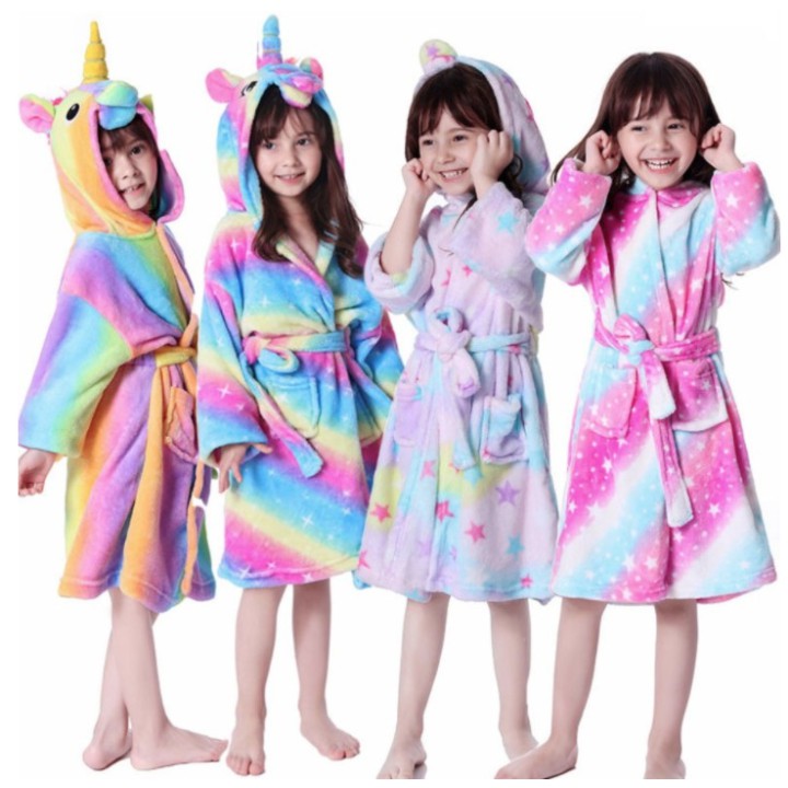 KIMONO PIYAMA KOSTUM Bahan Flannel UNICORN KID BATH BAJU MANDI ANAK