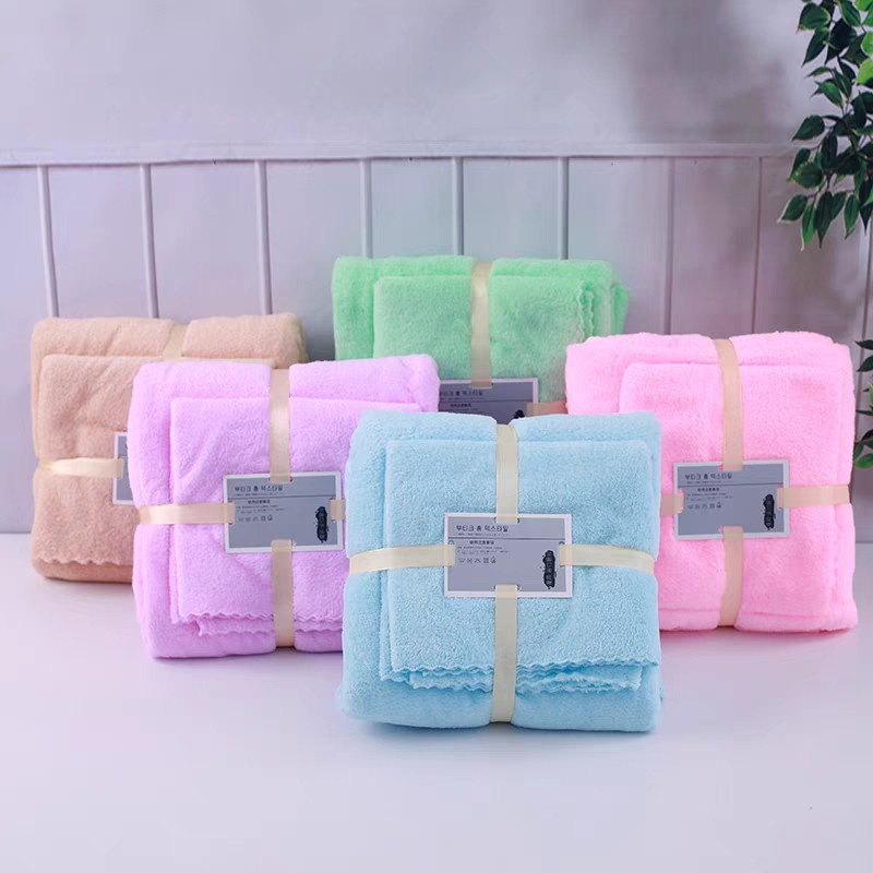 HANDUK SET 2IN1 HANDUK MANDI DAN WAJAH SERAP AIR COTTON TOWEL IMPORT MURAH